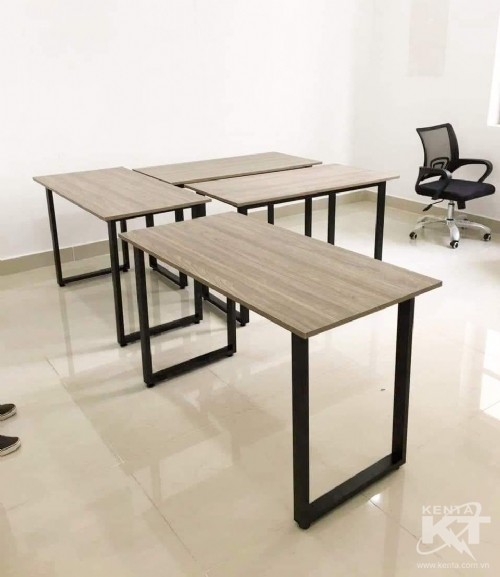 Bàn chữ U chân Đen Mặt Nâu