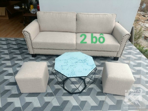 Bộ sofa kem đôn vuông
